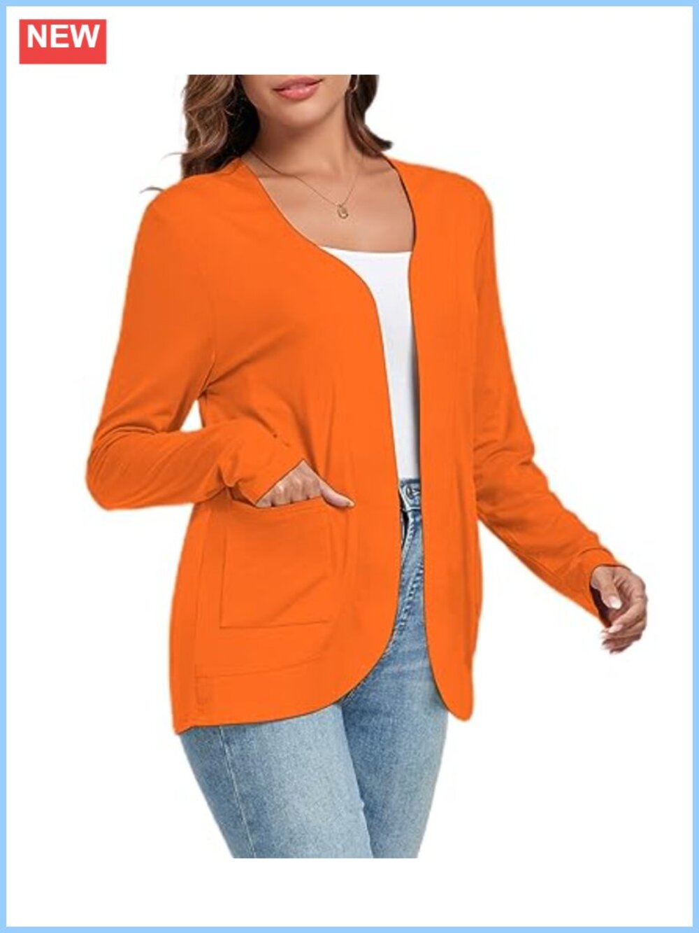 Lightweight Open Front Cardigan with Pockets Long Sleeve Slim Fit Women's